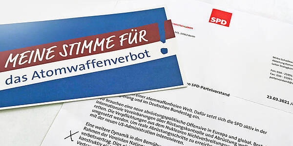 Antwortschreiben der SPD zur Kampagne "Meine Stimme für das Atomwaffenverbot"