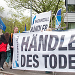 Protest vor der Rheinmetall Hauptversammlung 2023