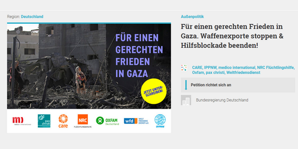 Petition: Für einen gerechten Frieden in Gaza