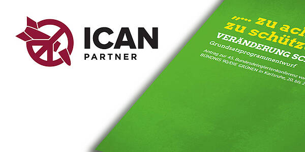 ICAN-Partner-Logo und Entwurf für das Grundsatzprogramm der Grünen
