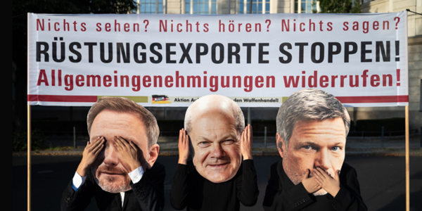 Protestaktion der "Aktion Aufschrei - Stoppt den Waffenhandel!" am 19. September 2023