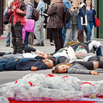 Protest gegen die ITEC vor der Messe Stuttgart