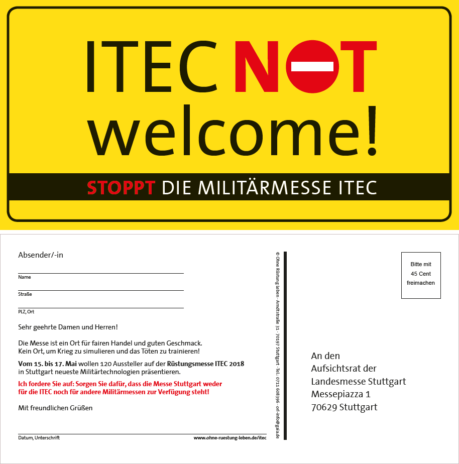 Aktionspostkarte &quot;ITEC not welcome&quot;